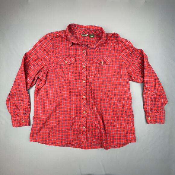 Eddie Bauer Red Plaid Flannel XXL 100% Cotton Button Shirt Outdoor Classic - Picture 1 of 6